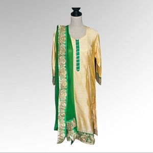 Indian/Punjabi Gold With Green Salwar Kameez 3pc Suit